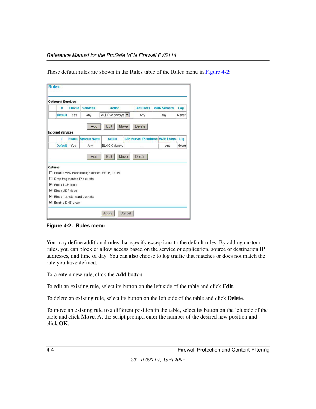 NETGEAR fvs114 manual Rules menu 