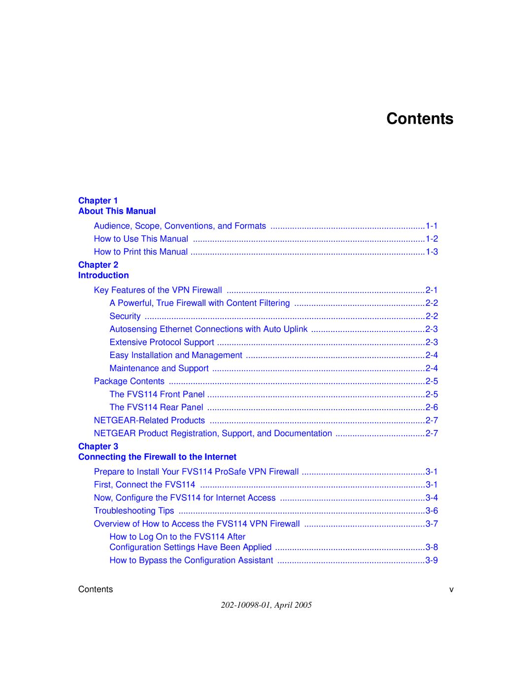 NETGEAR fvs114 manual Contents 