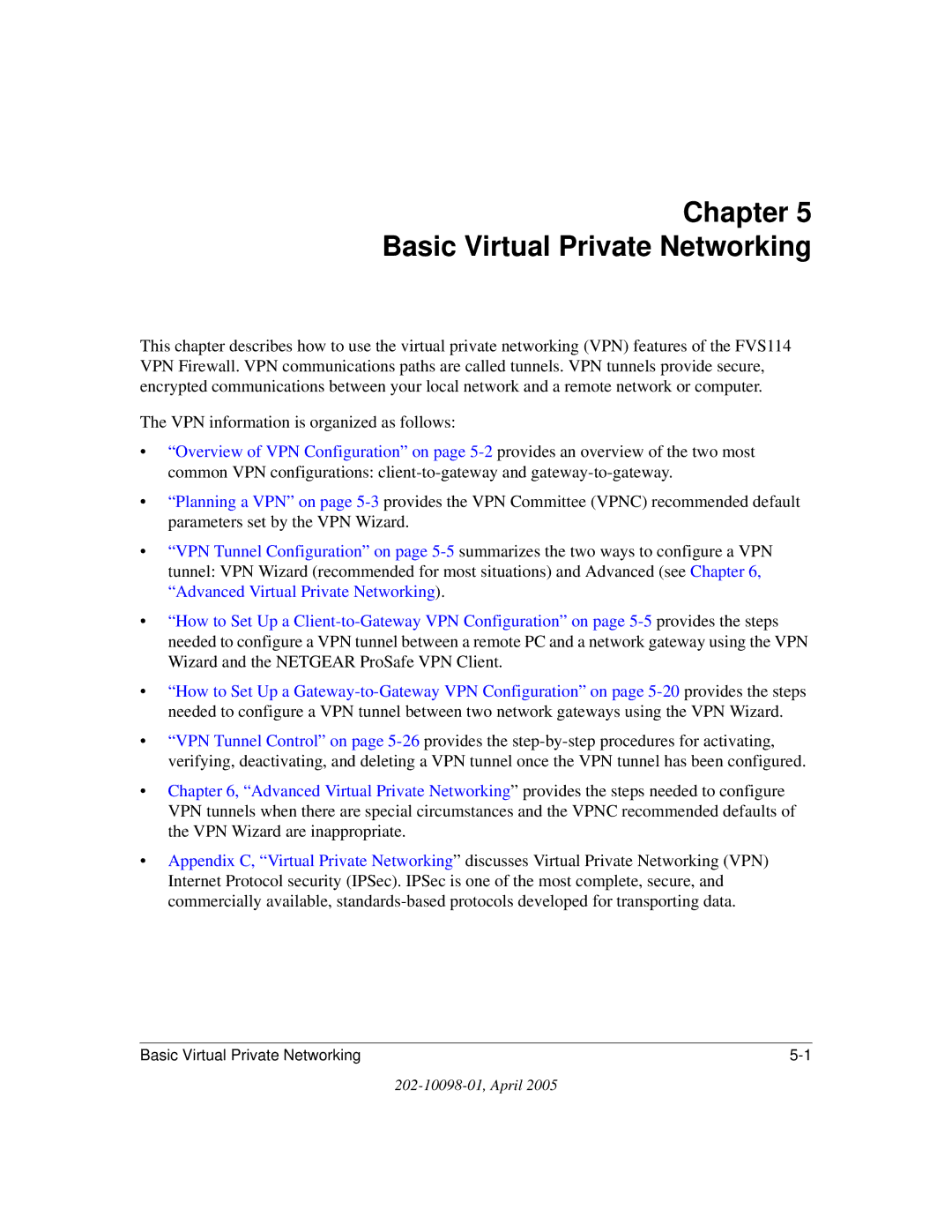 NETGEAR fvs114 manual Chapter Basic Virtual Private Networking 