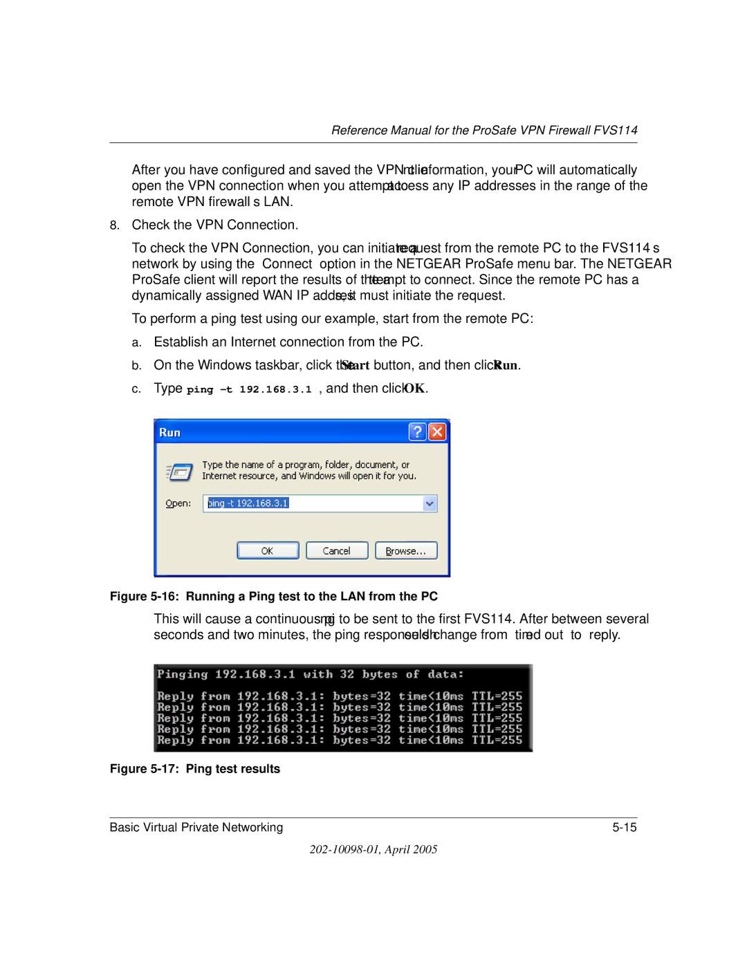 NETGEAR fvs114 manual Running a Ping test to the LAN from the PC 