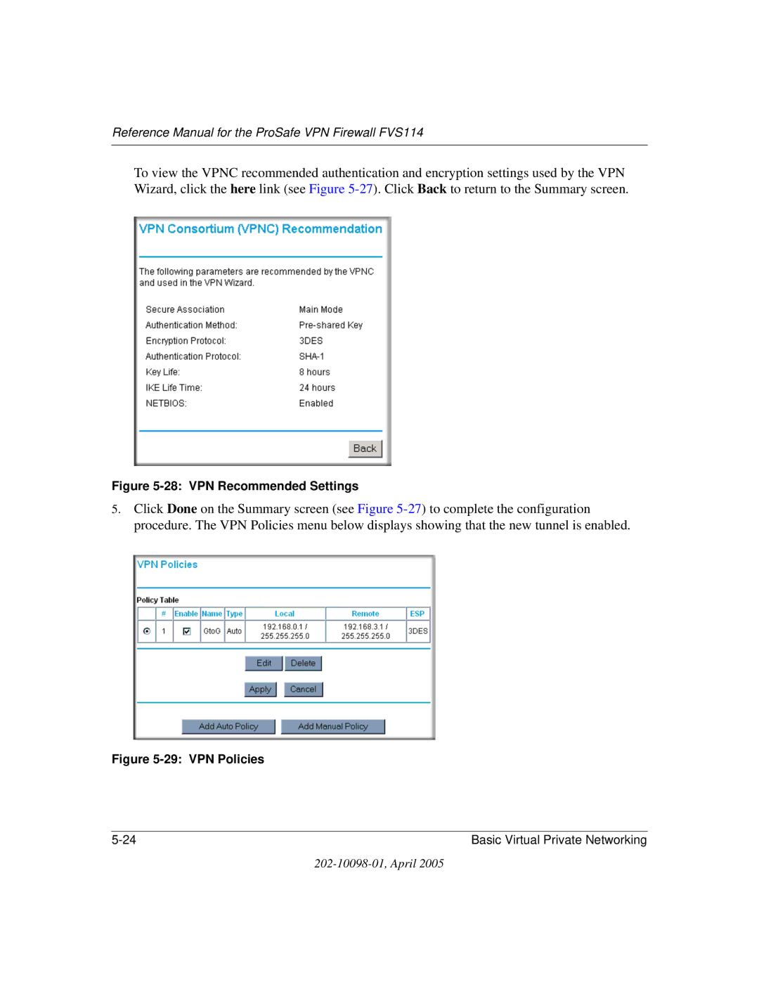 NETGEAR fvs114 manual VPN Recommended Settings 