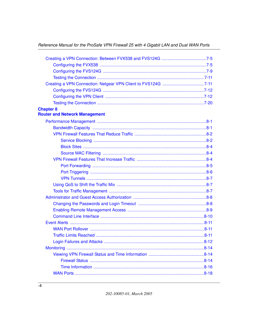 NETGEAR FVS124G manual Chapter Router and Network Management 