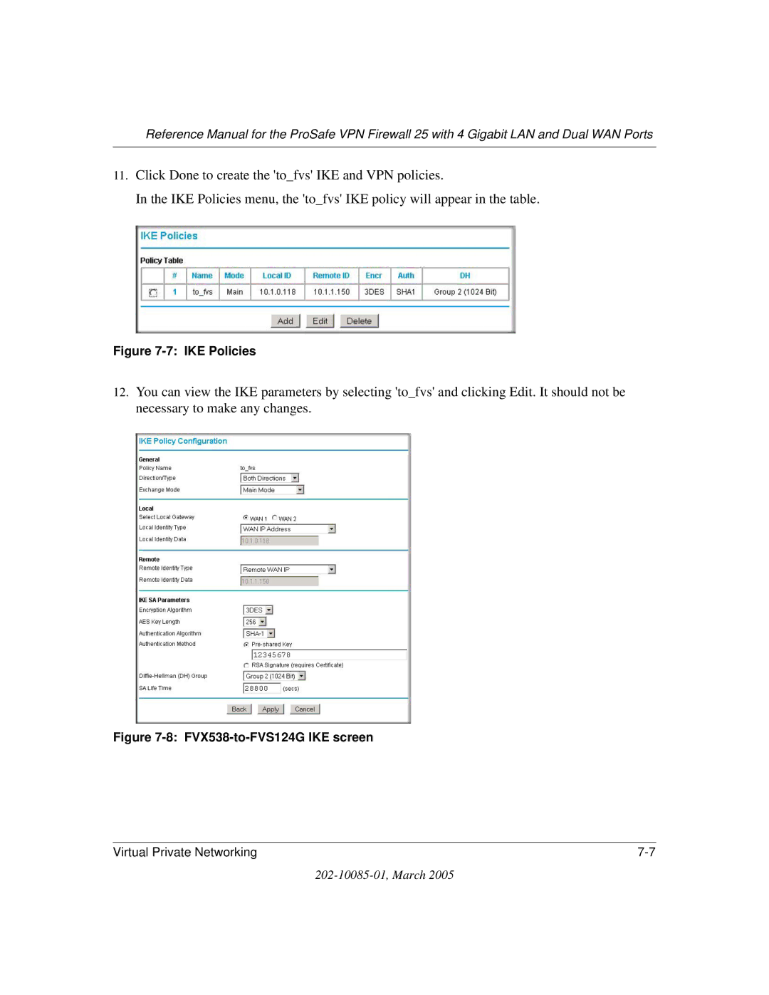 NETGEAR FVS124G manual IKE Policies 