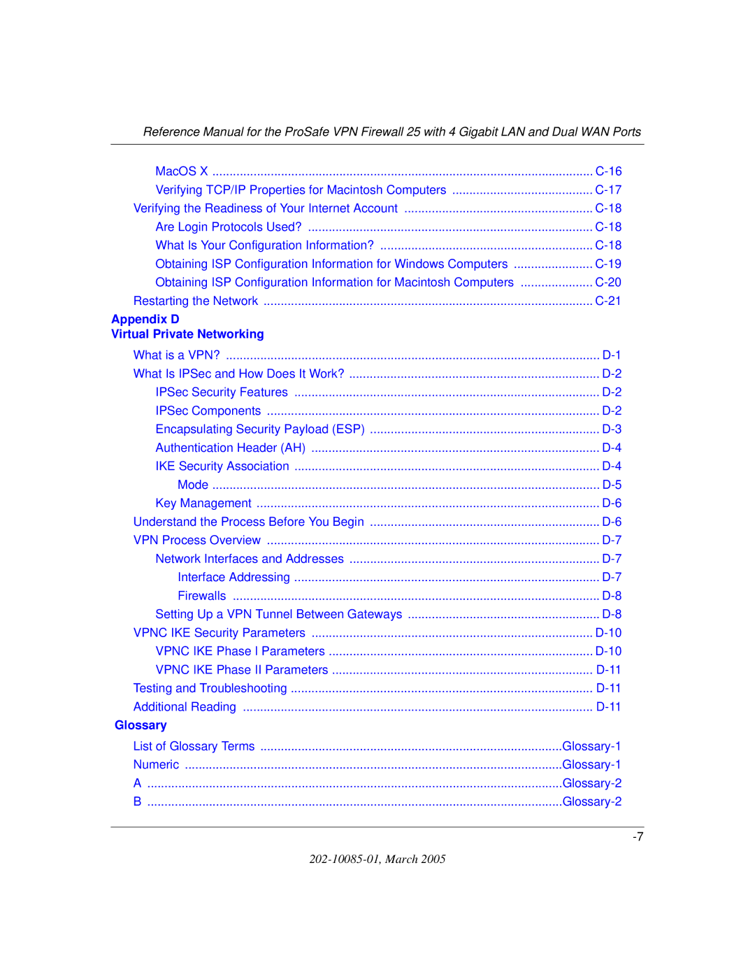 NETGEAR FVS124G manual Appendix D Virtual Private Networking 