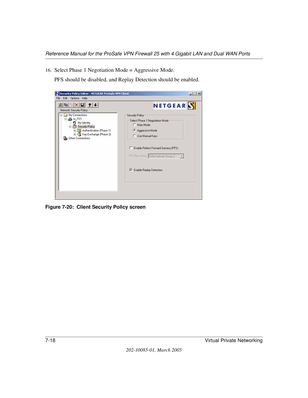 NETGEAR FVS124G manual Client Security Policy screen 