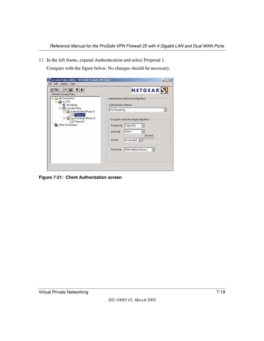 NETGEAR FVS124G manual Client Authorization screen 