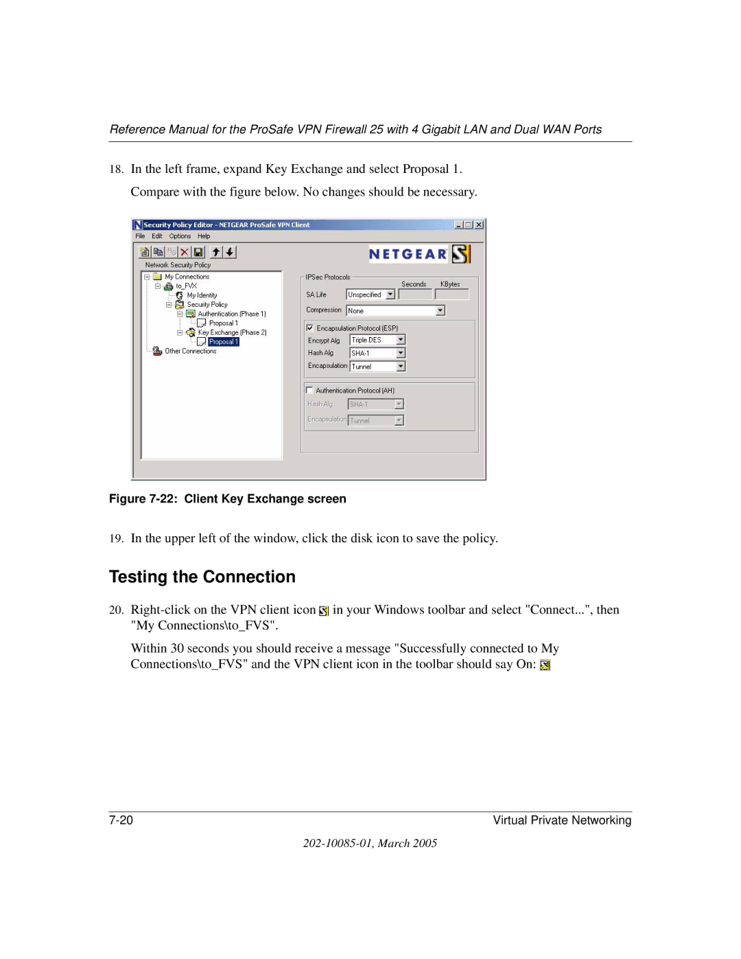 NETGEAR FVS124G manual Client Key Exchange screen 