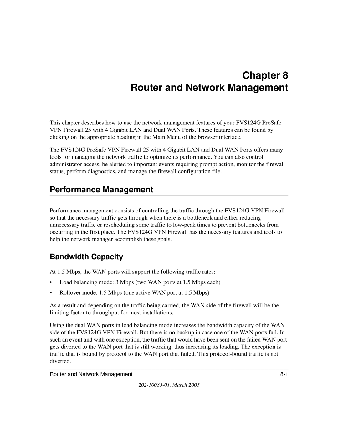 NETGEAR FVS124G manual Performance Management, Bandwidth Capacity 