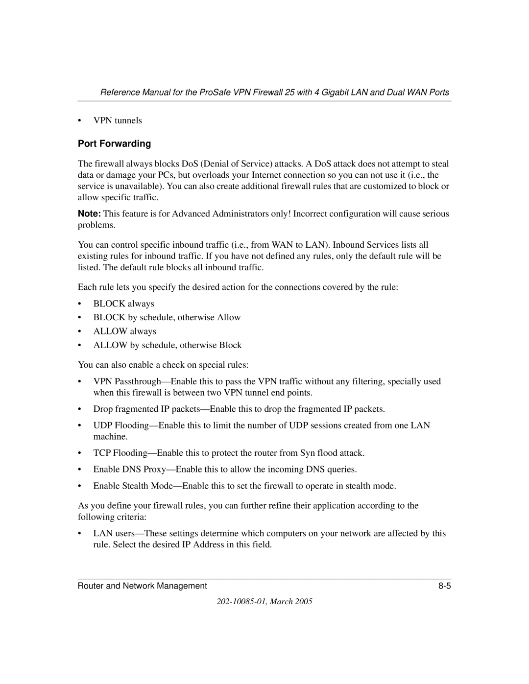 NETGEAR FVS124G manual VPN tunnels, Port Forwarding 