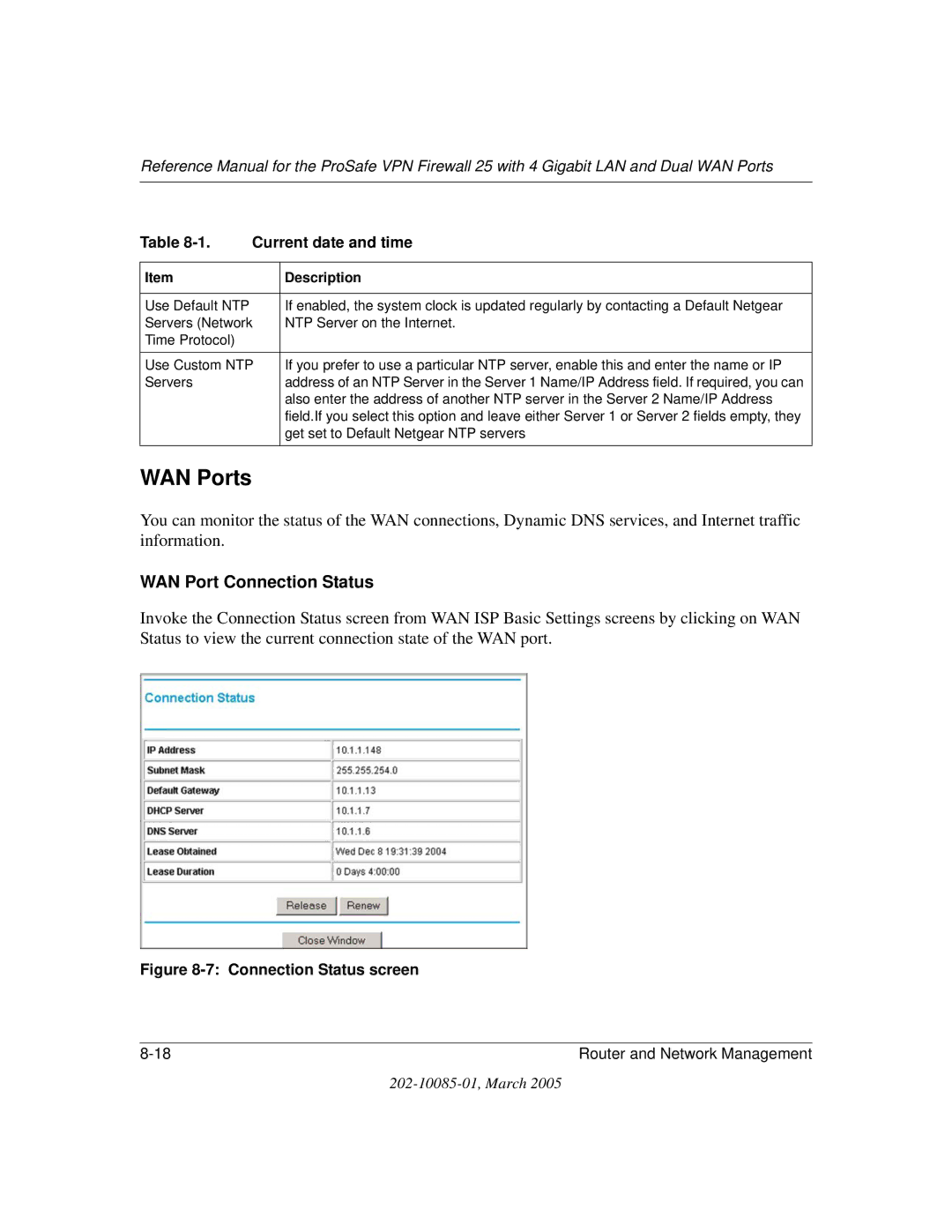 NETGEAR FVS124G manual WAN Ports, WAN Port Connection Status 