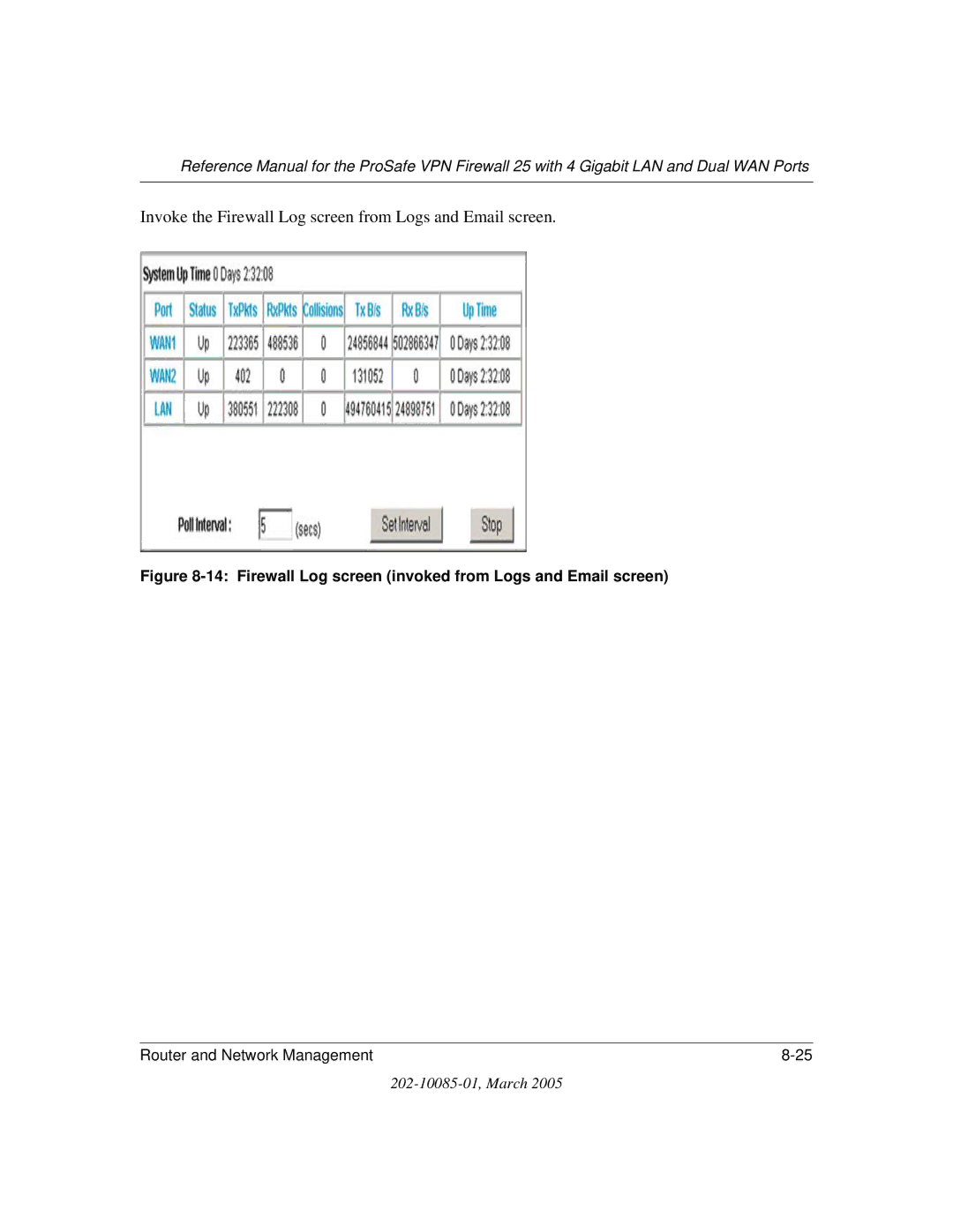 NETGEAR FVS124G manual Invoke the Firewall Log screen from Logs and Email screen 