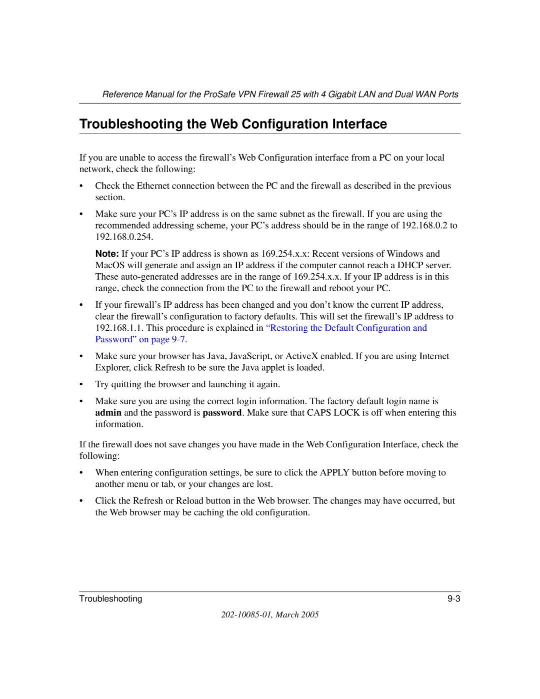 NETGEAR FVS124G manual Troubleshooting the Web Configuration Interface 