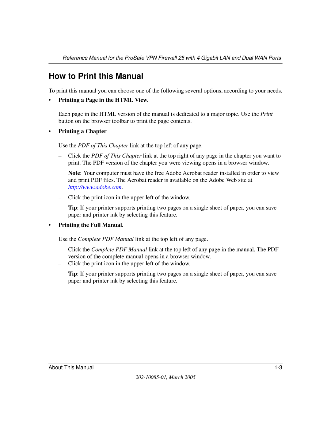 NETGEAR FVS124G manual How to Print this Manual, Printing a Page in the Html View 