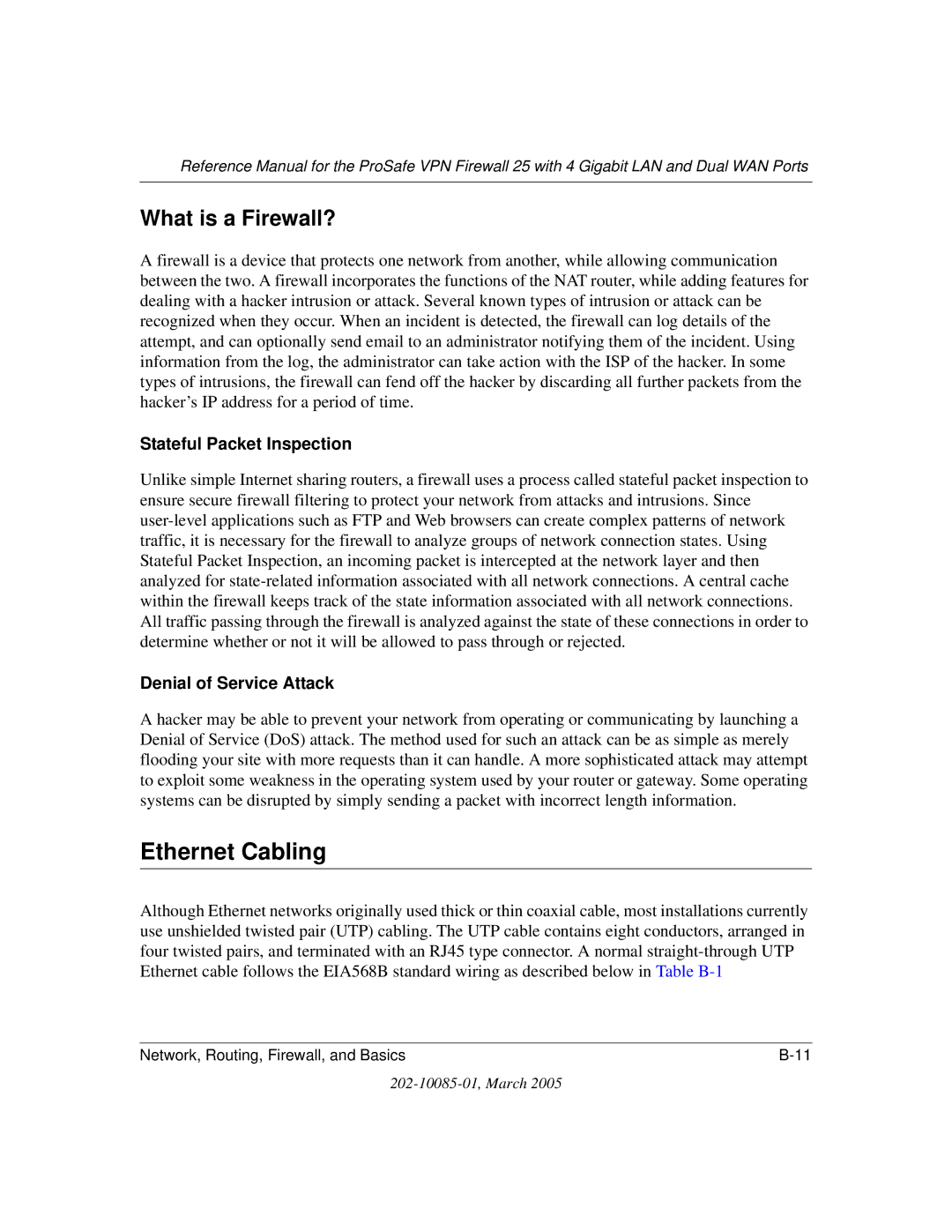 NETGEAR FVS124G manual Ethernet Cabling, What is a Firewall?, Stateful Packet Inspection, Denial of Service Attack 