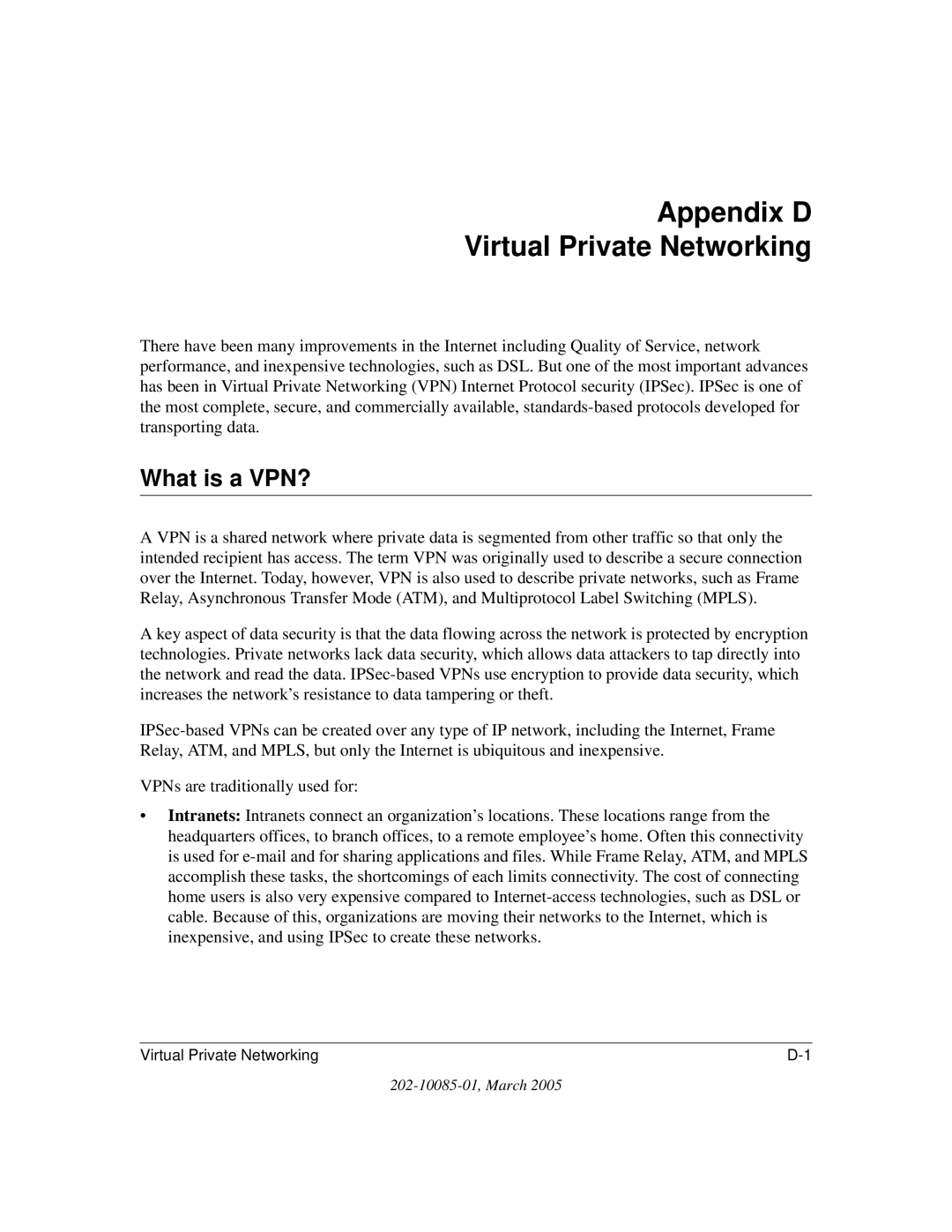 NETGEAR FVS124G manual Appendix D Virtual Private Networking, What is a VPN? 