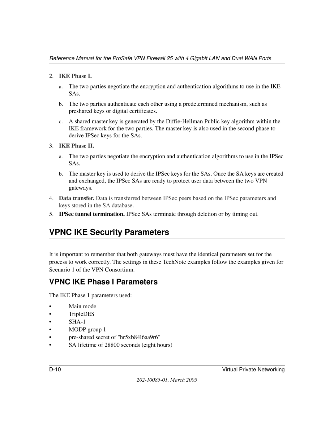 NETGEAR FVS124G manual Vpnc IKE Security Parameters, Vpnc IKE Phase I Parameters 