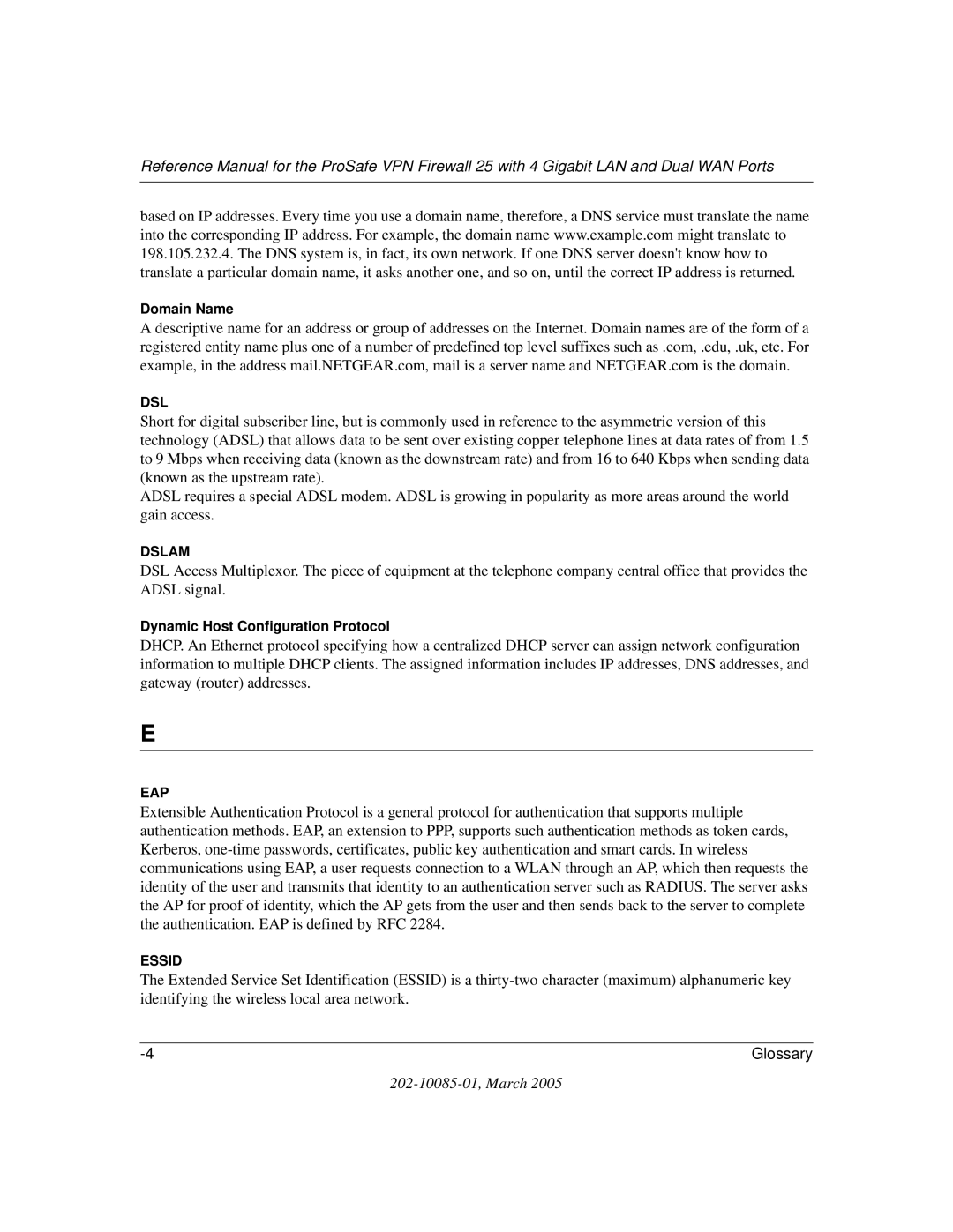 NETGEAR FVS124G manual Dsl 