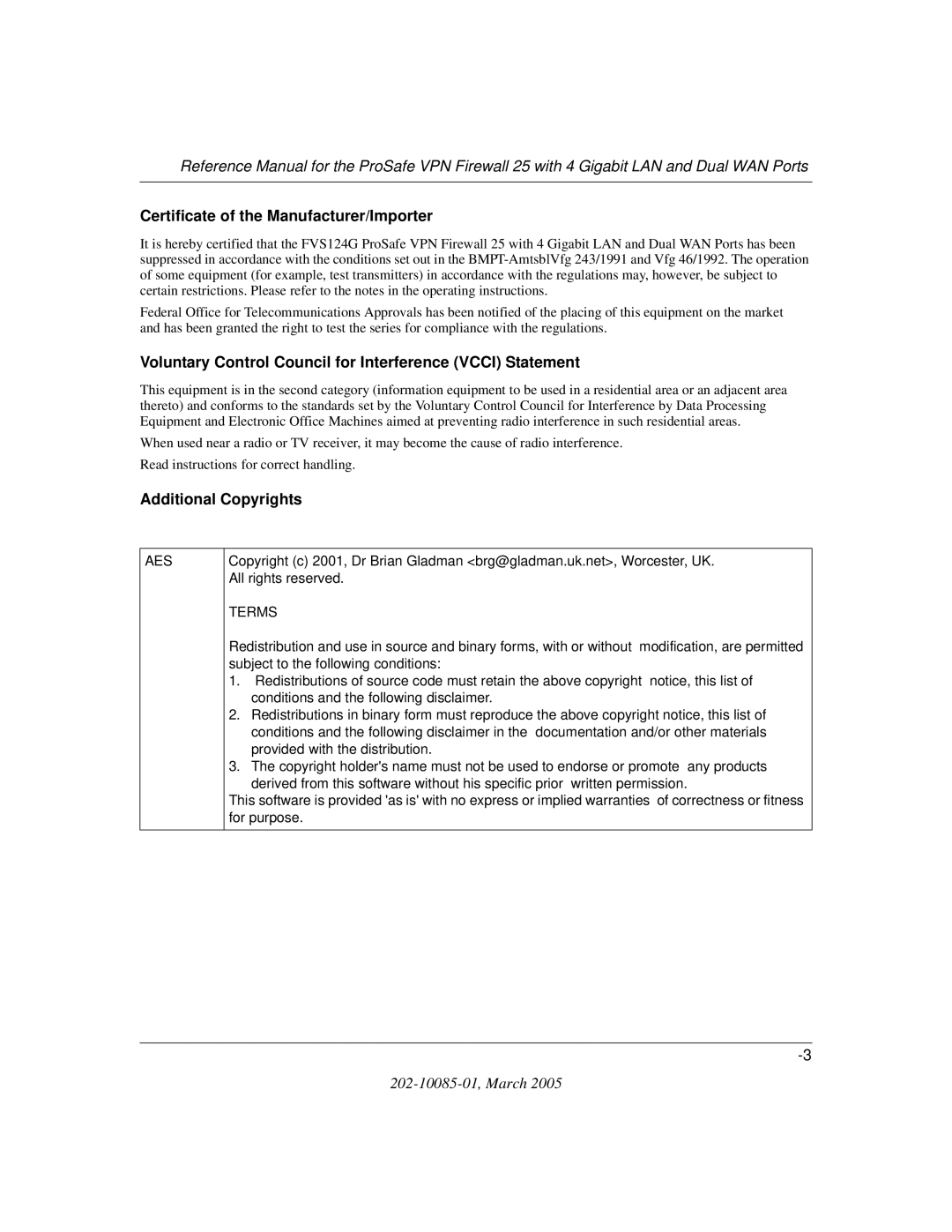 NETGEAR FVS124G manual Certificate of the Manufacturer/Importer, Voluntary Control Council for Interference Vcci Statement 