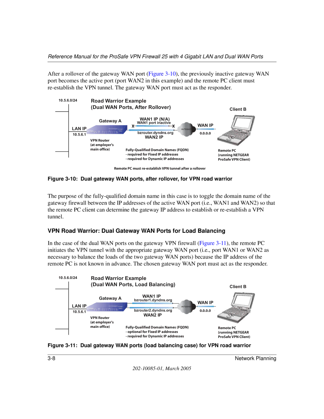 NETGEAR FVS124G manual Road Warrior Example Dual WAN Ports, After Rollover 