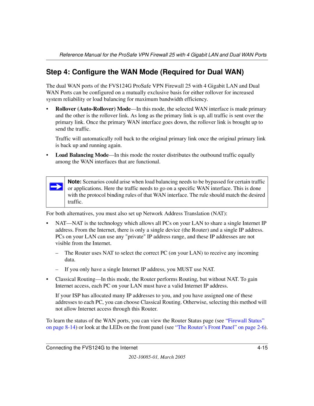 NETGEAR FVS124G manual Configure the WAN Mode Required for Dual WAN 