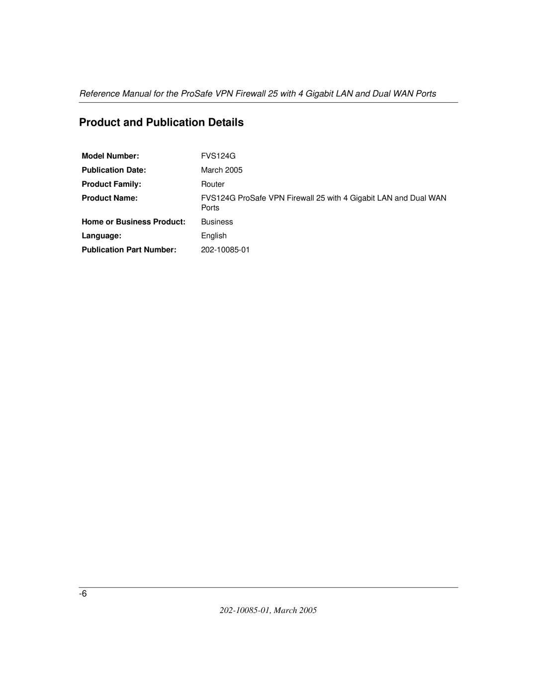 NETGEAR FVS124G manual Product and Publication Details 