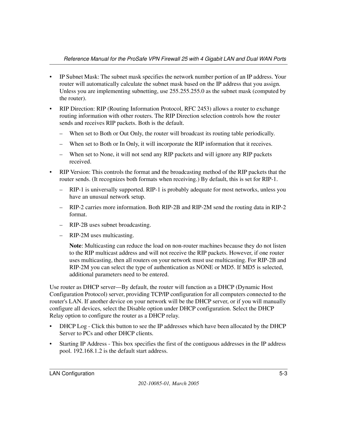 NETGEAR FVS124G manual LAN Configuration 