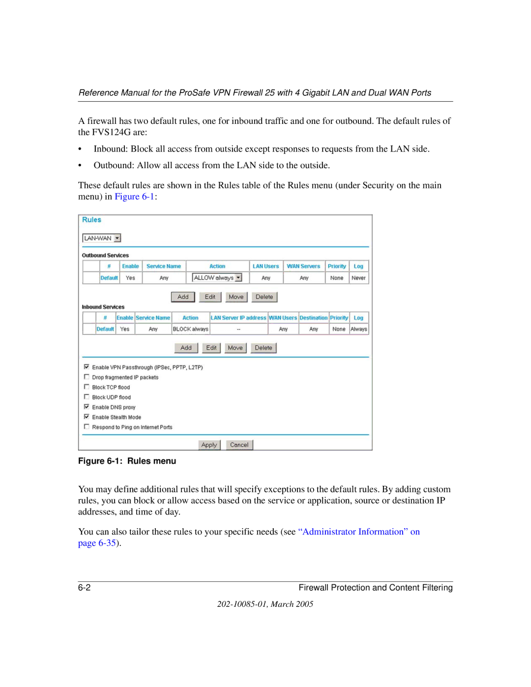 NETGEAR FVS124G manual Rules menu 