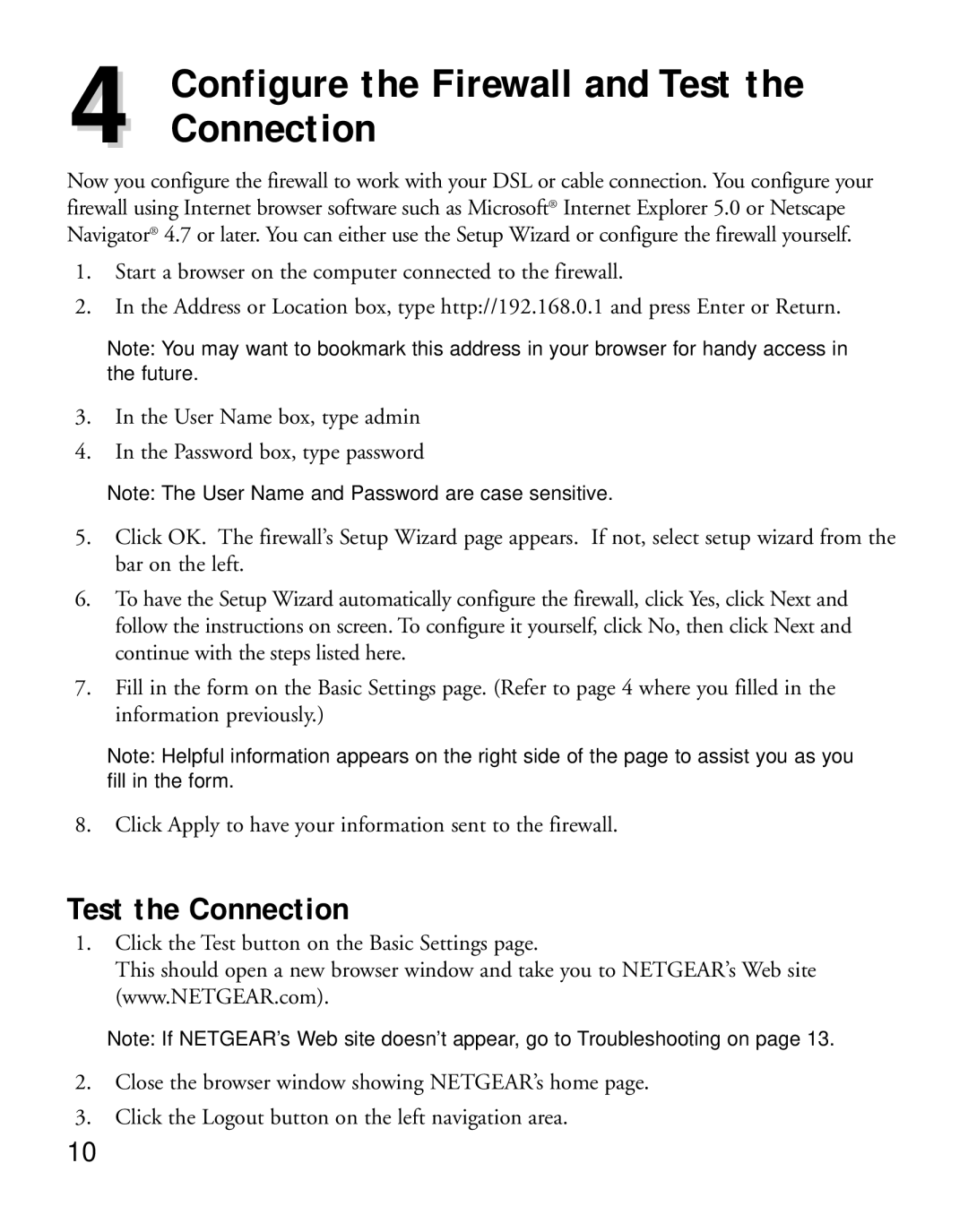 NETGEAR FVS318 manual Test the Connection 