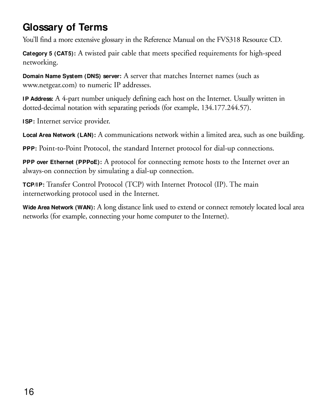 NETGEAR FVS318 manual Glossary of Terms 