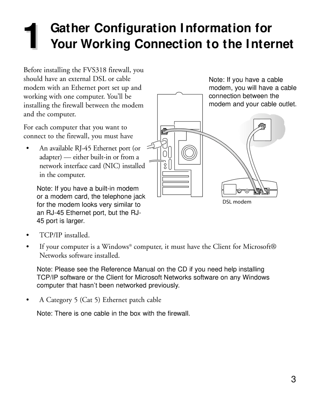 NETGEAR FVS318 manual Gather Configuration Information for, Your Working Connection to the Internet 