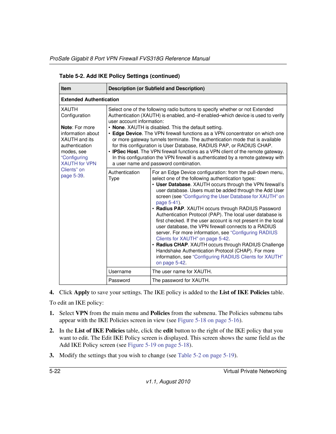 NETGEAR FVS318G manual Information, see Configuring Radius Clients for Xauth 