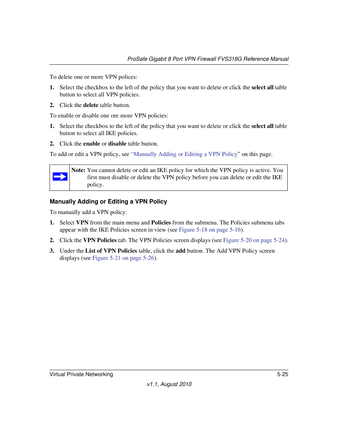 NETGEAR FVS318G manual Manually Adding or Editing a VPN Policy 