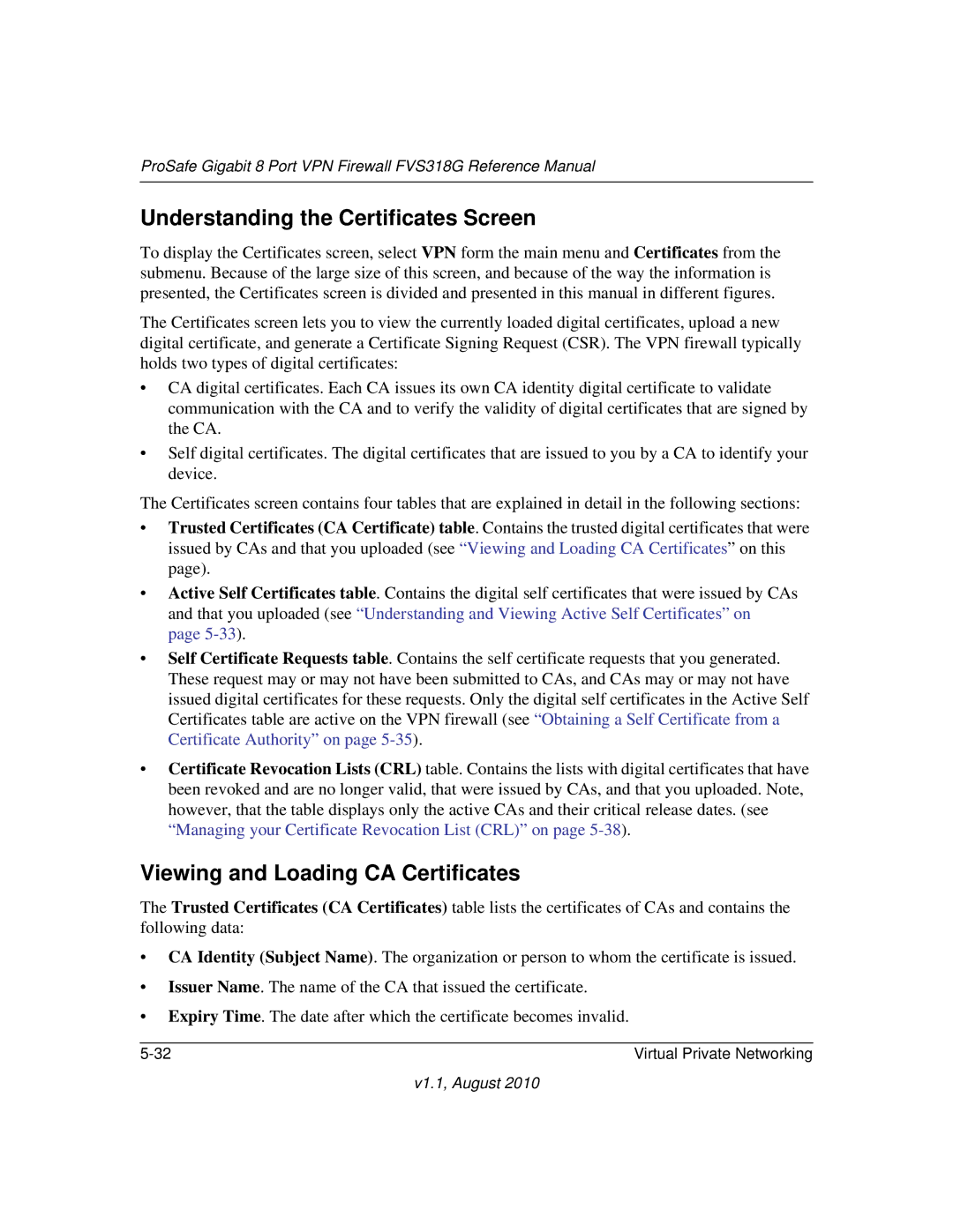 NETGEAR FVS318G manual Understanding the Certificates Screen, Viewing and Loading CA Certificates 