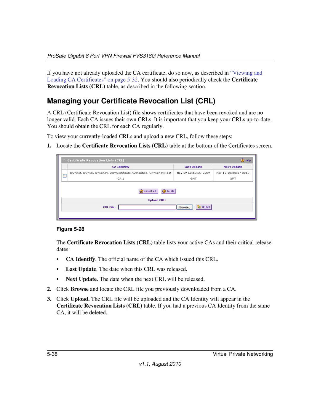 NETGEAR FVS318G manual Managing your Certificate Revocation List CRL 