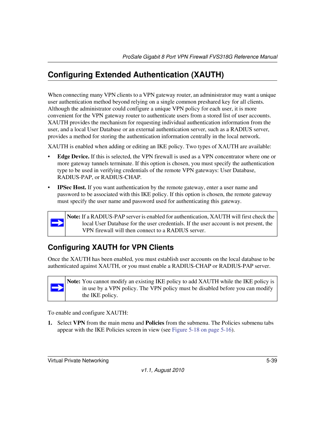 NETGEAR FVS318G manual Configuring Extended Authentication Xauth, Configuring Xauth for VPN Clients 