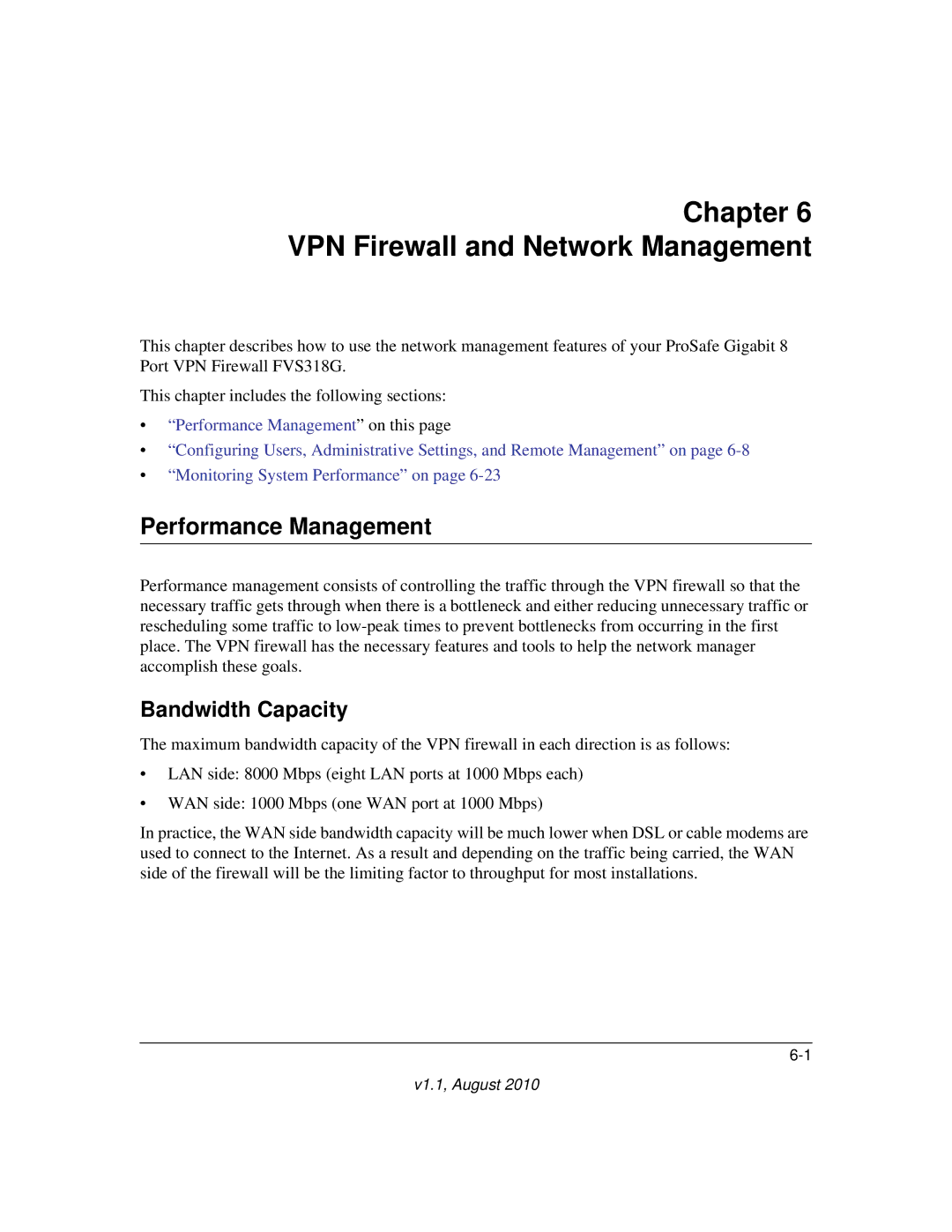 NETGEAR FVS318G manual Performance Management, Bandwidth Capacity 