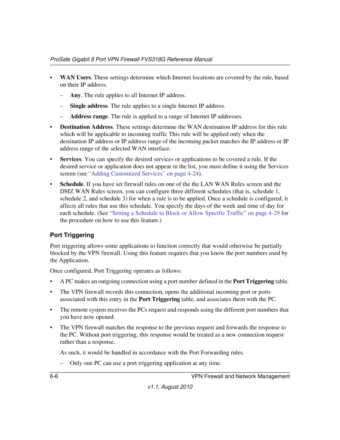 NETGEAR FVS318G manual Port Triggering 