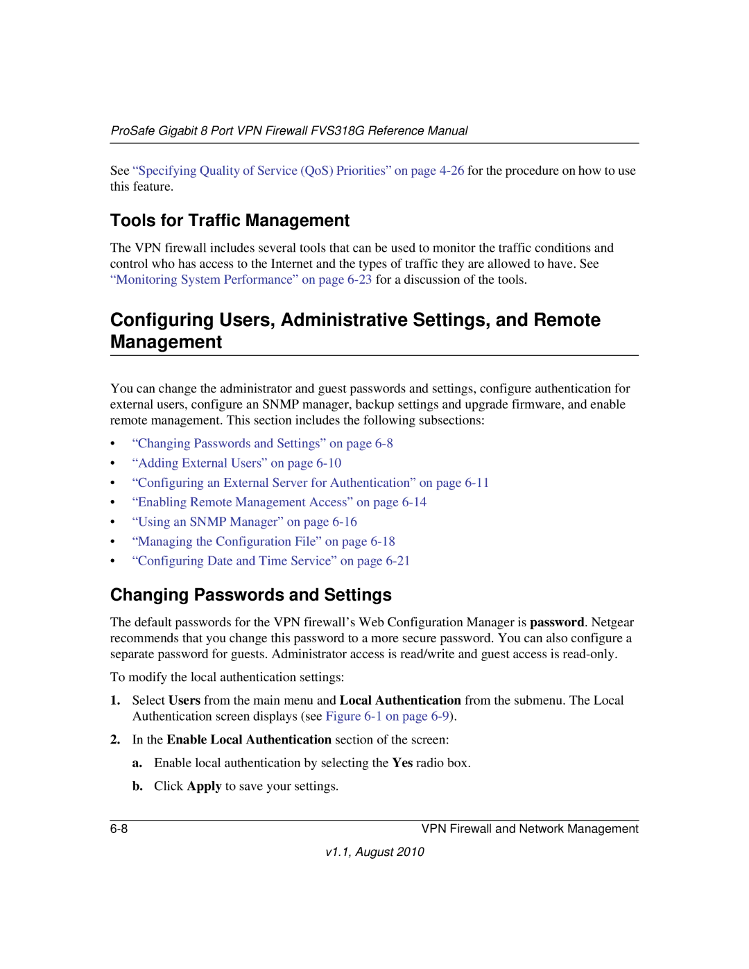 NETGEAR FVS318G manual Tools for Traffic Management, Changing Passwords and Settings 