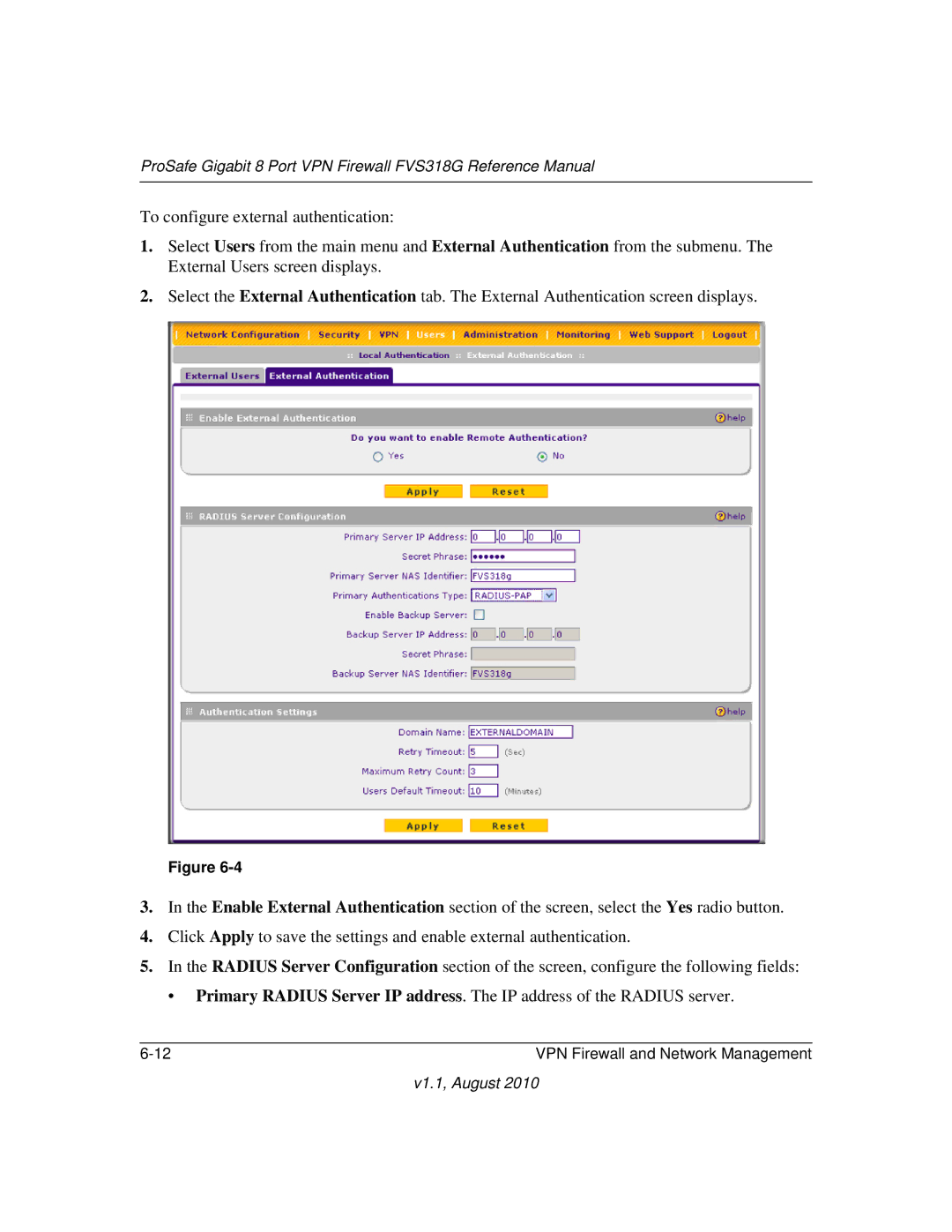 NETGEAR manual ProSafe Gigabit 8 Port VPN Firewall FVS318G Reference Manual 