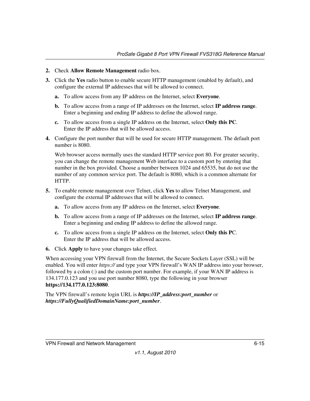 NETGEAR FVS318G manual Check Allow Remote Management radio box 