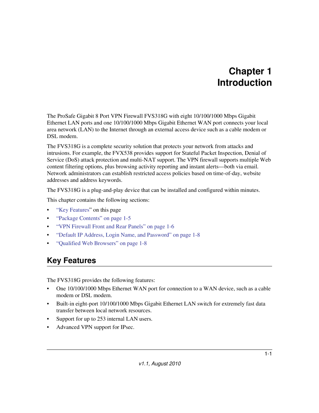 NETGEAR FVS318G manual Chapter Introduction, Key Features 