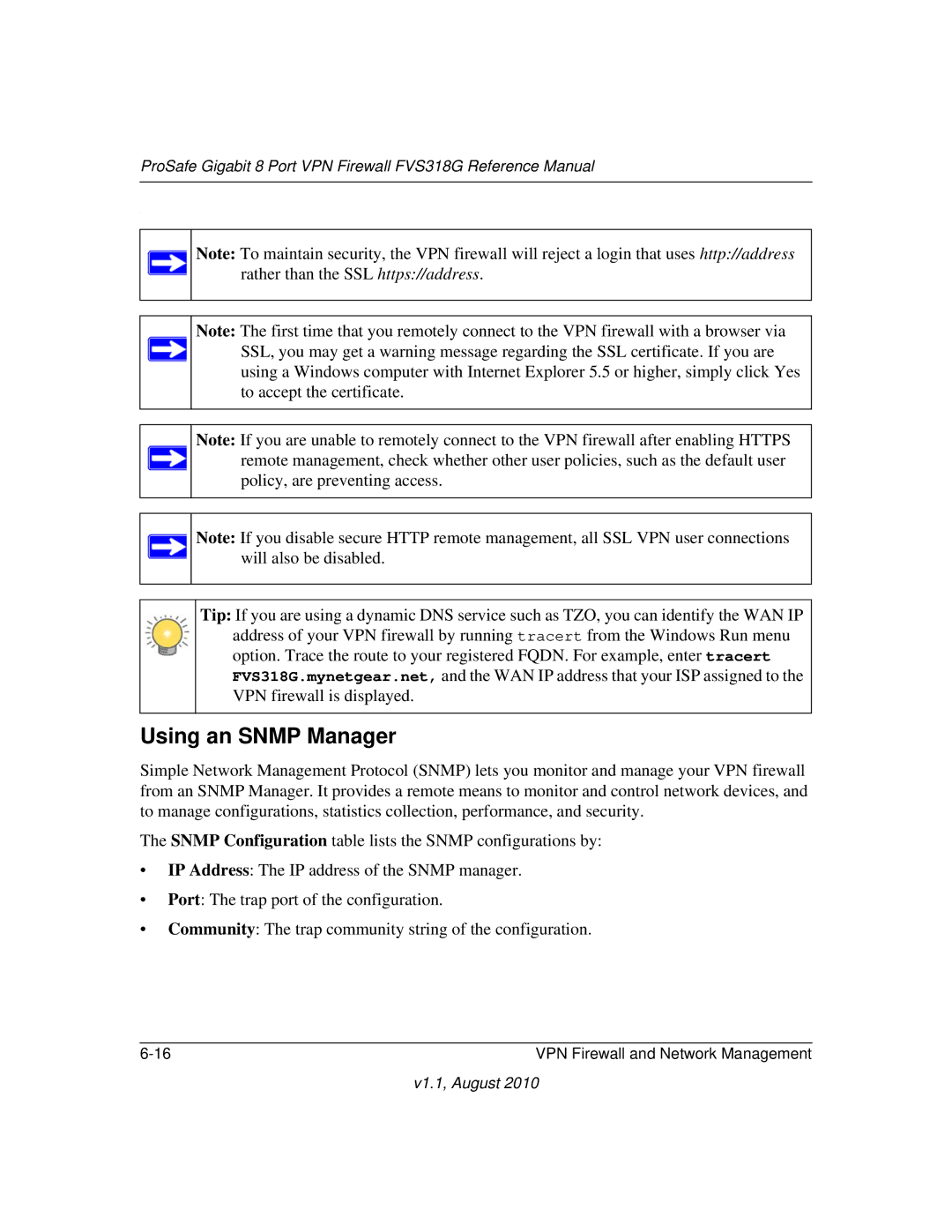 NETGEAR FVS318G manual Using an Snmp Manager 