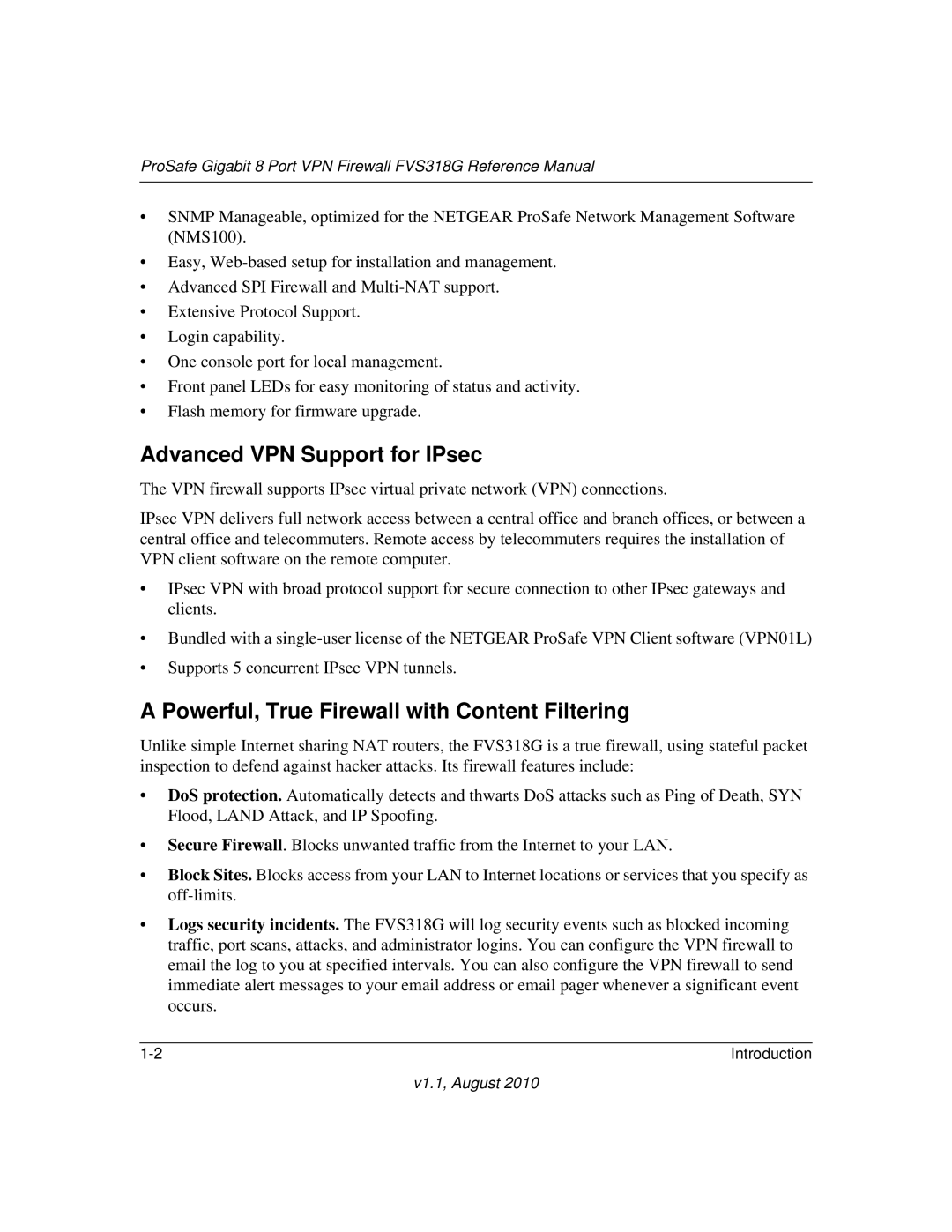 NETGEAR FVS318G manual Advanced VPN Support for IPsec, Powerful, True Firewall with Content Filtering 