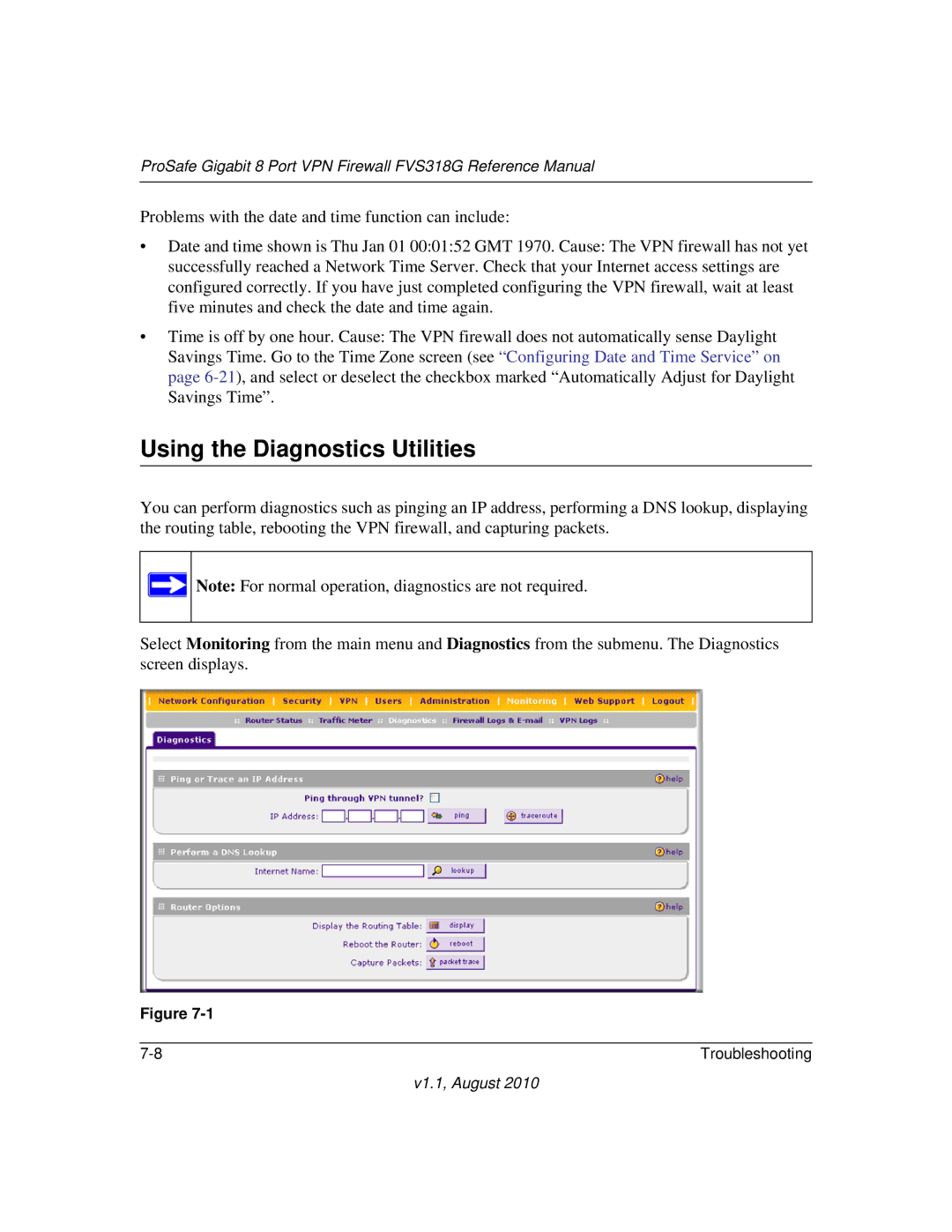 NETGEAR FVS318G manual Using the Diagnostics Utilities 