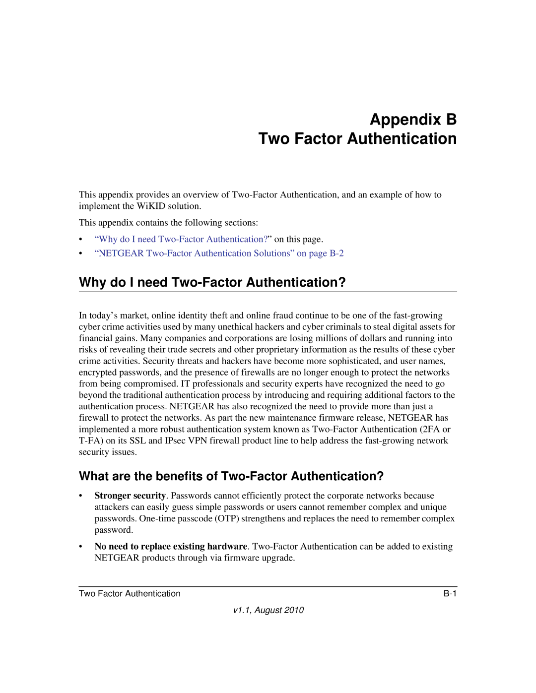 NETGEAR FVS318G manual Why do I need Two-Factor Authentication?, What are the benefits of Two-Factor Authentication? 