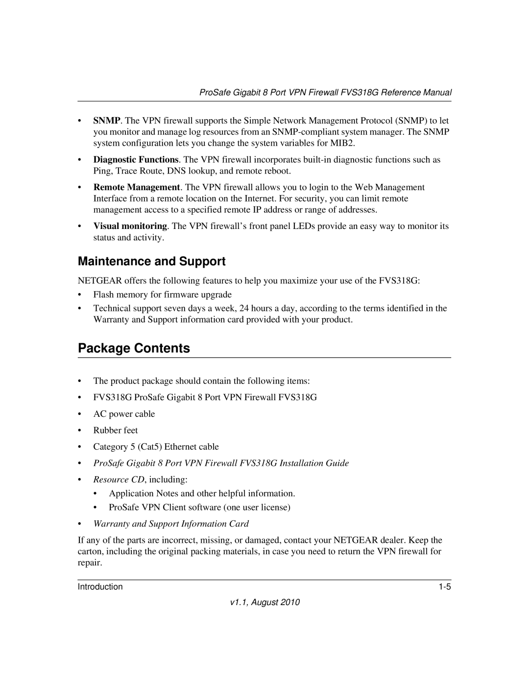 NETGEAR FVS318G manual Package Contents 