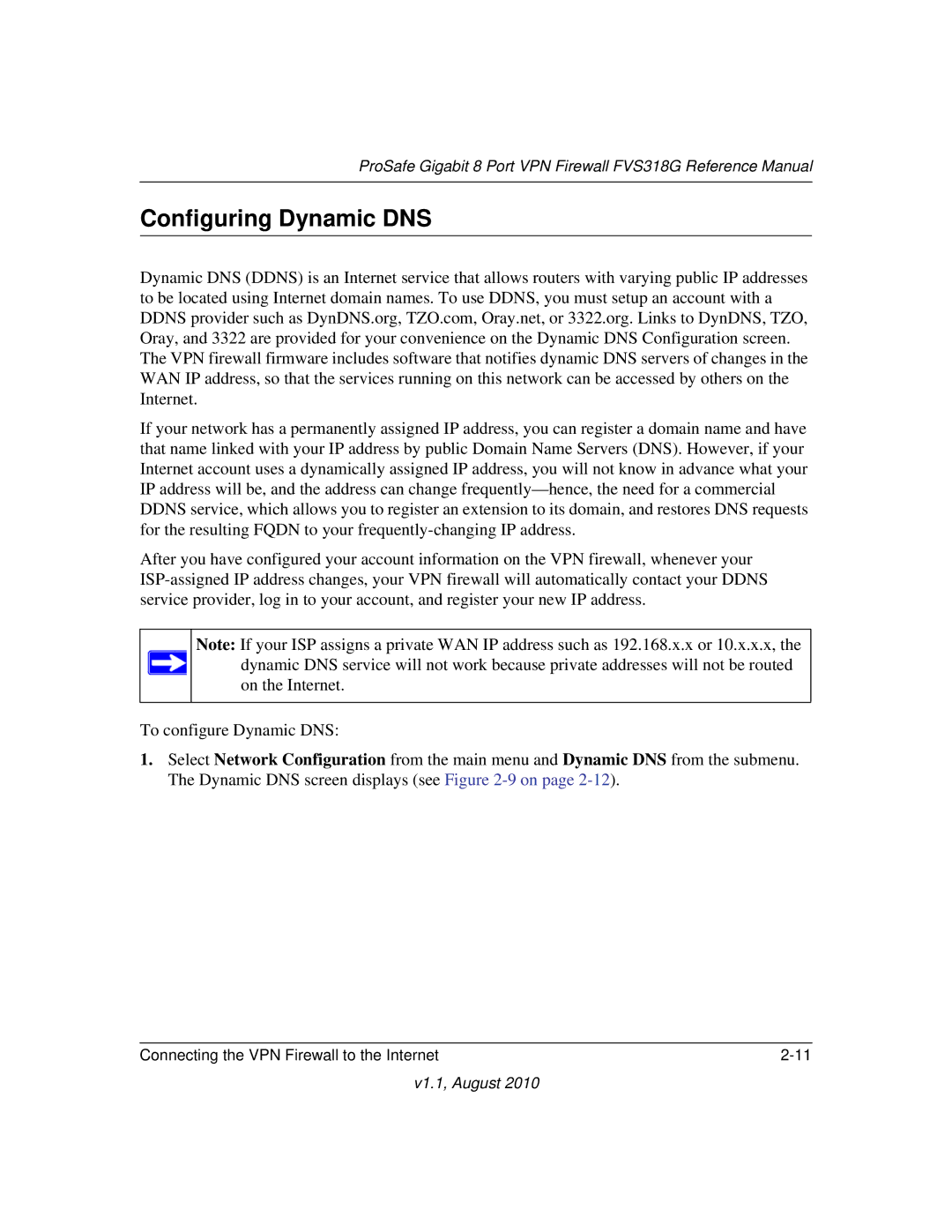 NETGEAR FVS318G manual Configuring Dynamic DNS 