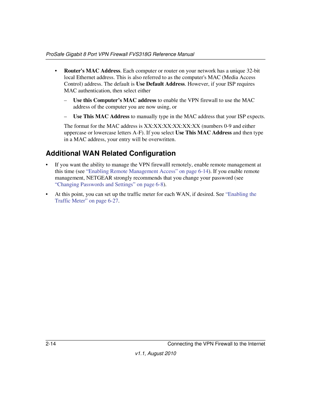 NETGEAR FVS318G manual Additional WAN Related Configuration 