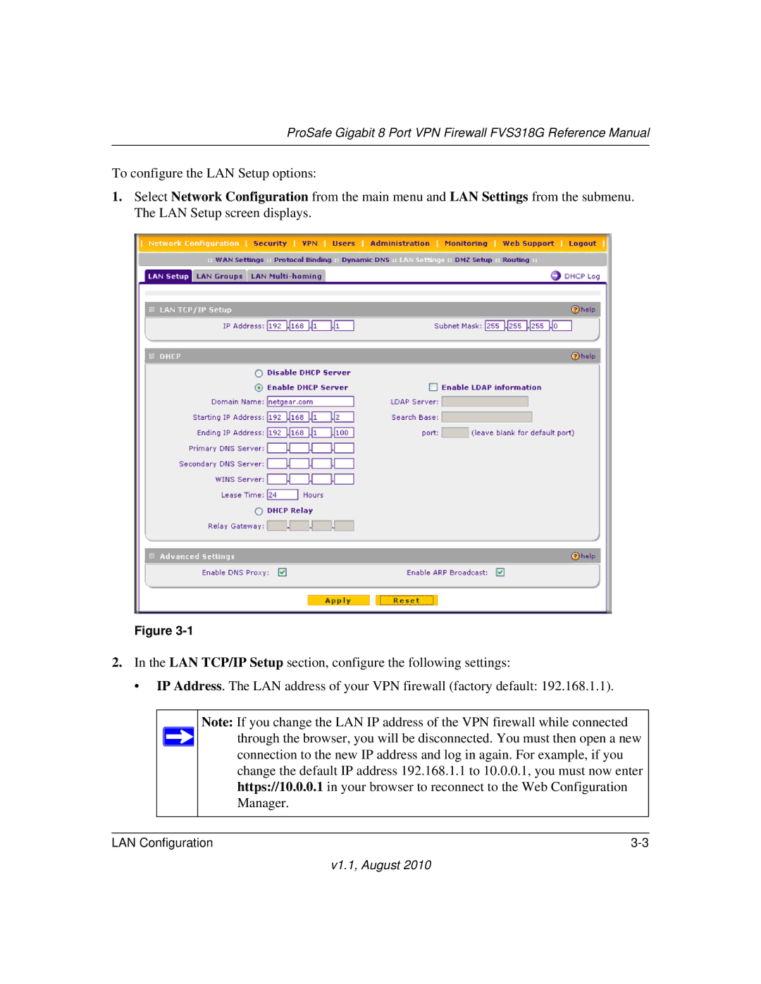 NETGEAR manual ProSafe Gigabit 8 Port VPN Firewall FVS318G Reference Manual 