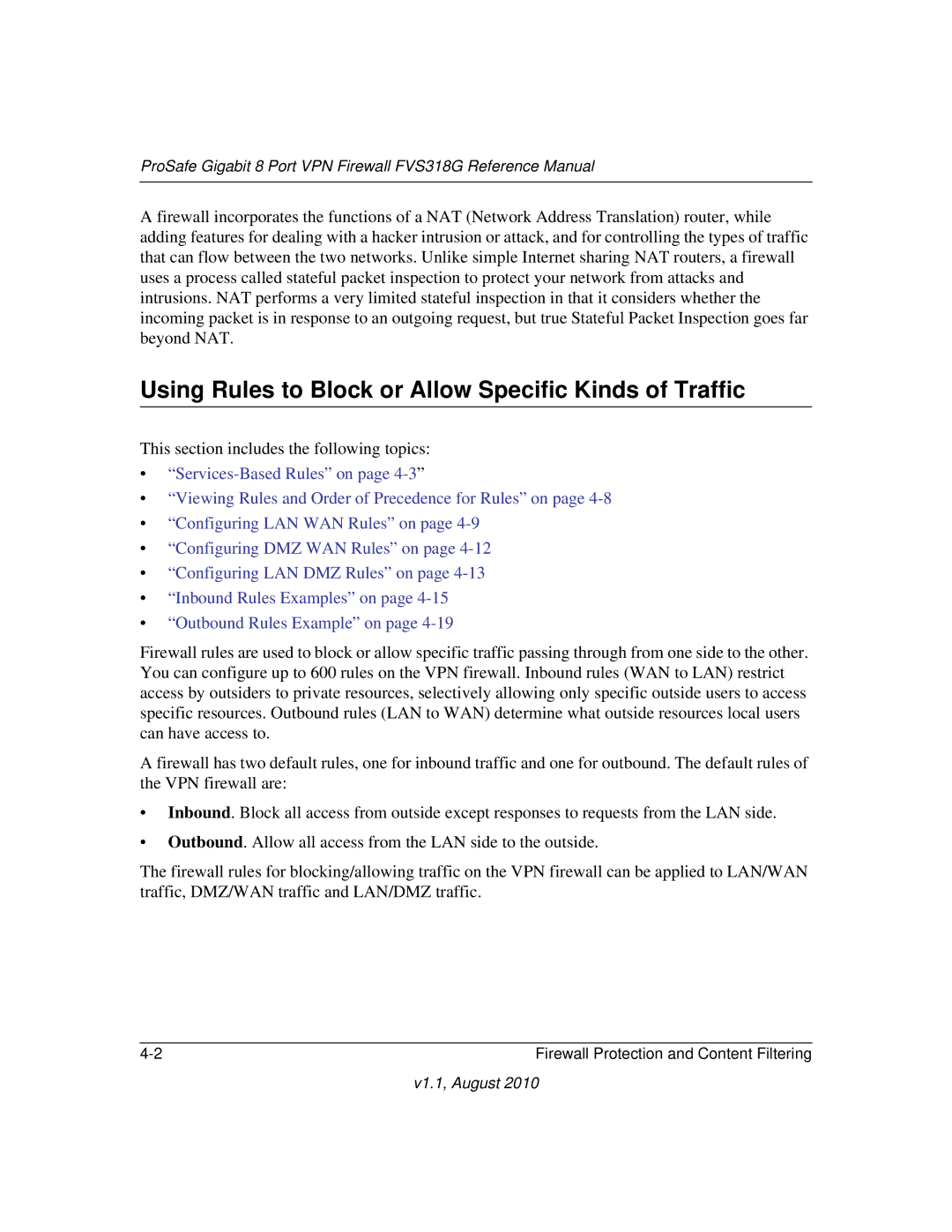 NETGEAR FVS318G manual Using Rules to Block or Allow Specific Kinds of Traffic 